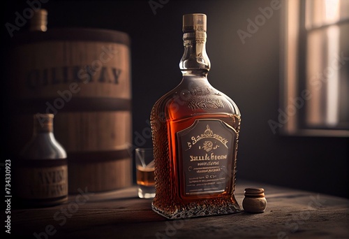 Full whiskey bottle. Generative AI photo
