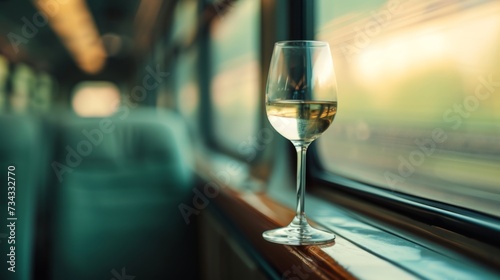 Elegant glass of wine on a vintage train generative ai © ThisDesign