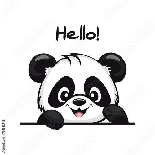 Vector Charming Cartoon Panda Waving His Hand and Saying Hello. Adorable Smiling Panda Bear Waving Its Paw. Cute and Funny Wildlife Character Design for Greetings and Expressive Gestures