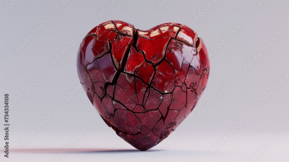 Front view of a broken red heart, generative ai Front view of a broken red heart, generative ai