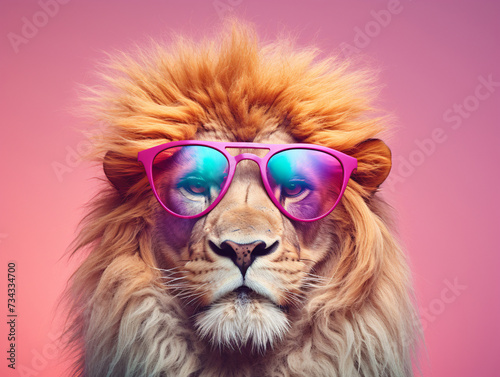 a lion wearing pink sunglasses