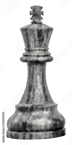 chess king wooden piece isolated transparent background retro halftone texture collage element