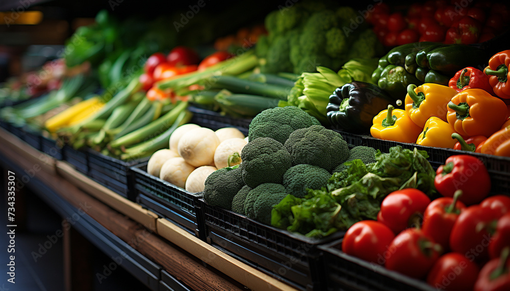 Fresh vegetables and fruits, a healthy variety for sale generated by AI