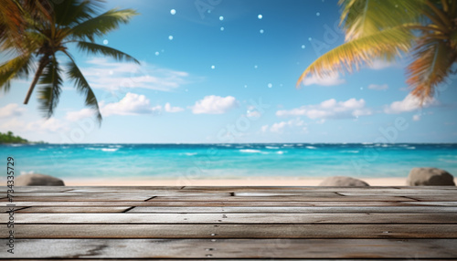 Tropical palm trees sway, blue waves crash, summer relaxation generated by AI
