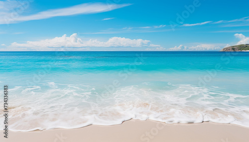Tropical coastline  turquoise waves  clear sky paradise vacation generated by AI