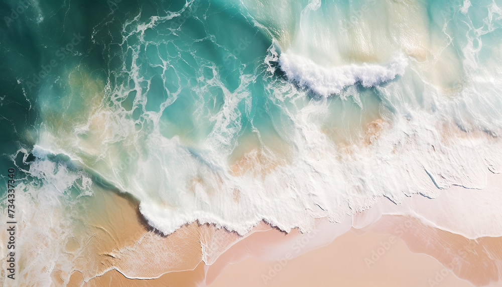 Bright blue wave splashing on sandy coastline, nature abstract beauty generated by AI