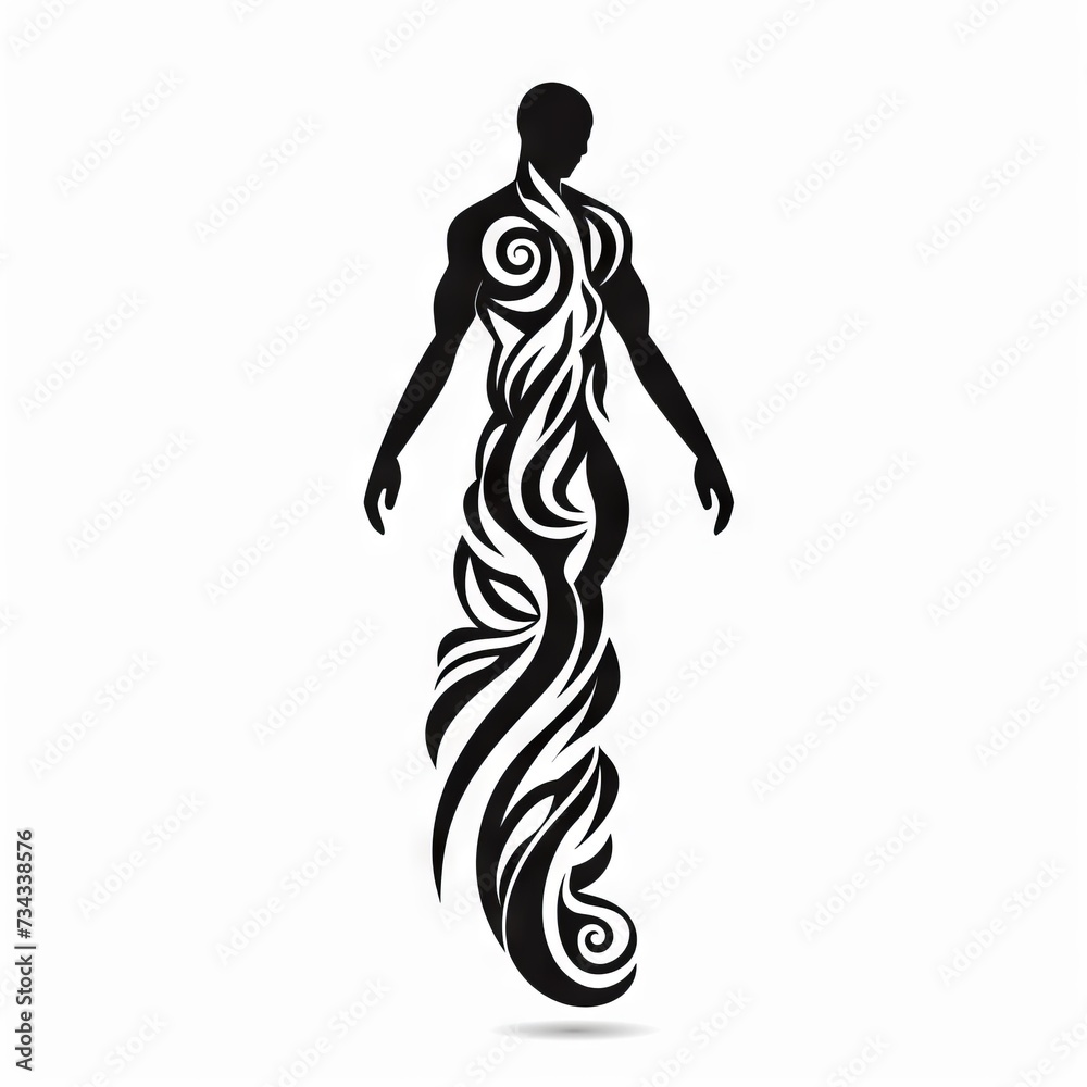 Divine Person Tribal Vector Monochrome Silhouette Illustration Isolated on White Background - Tattoo - Clipart - Logo - Graphic Design Element

