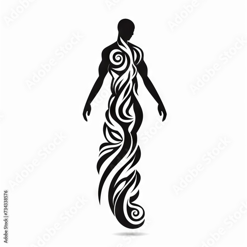 Divine Person Tribal Vector Monochrome Silhouette Illustration Isolated on White Background - Tattoo - Clipart - Logo - Graphic Design Element