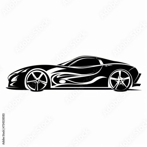 Sports Car Tribal Vector Monochrome Silhouette Illustration Isolated on White Background - Tattoo - Clipart - Logo - Graphic Design Element