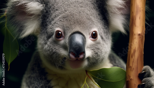 Cute koala sitting on branch  looking at camera in nature generated by AI