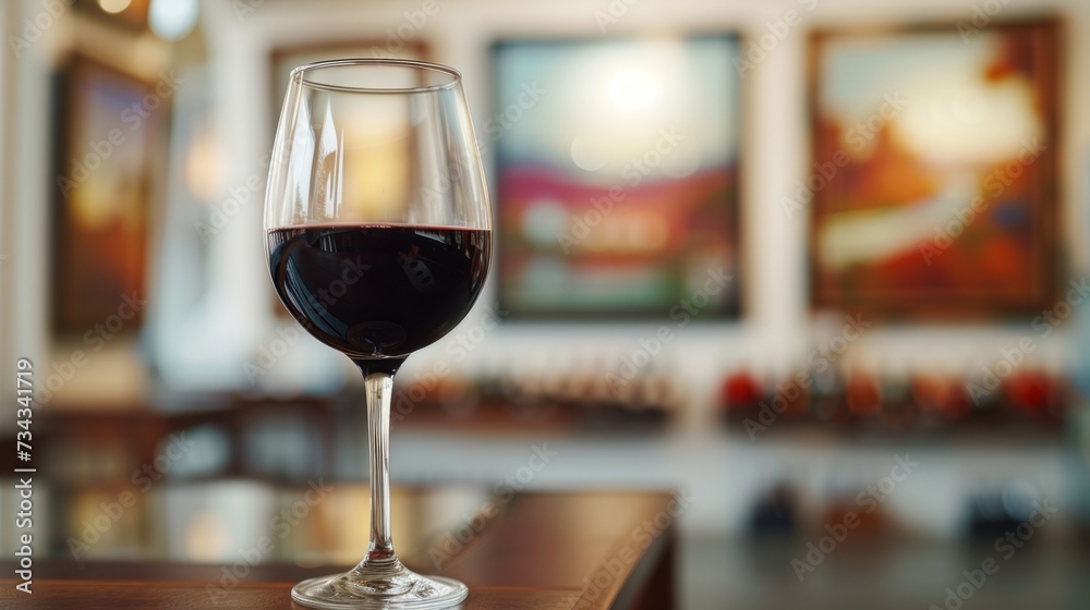 Glass of wine in an art gallery, generative ai Glass of wine in an art gallery, generative ai