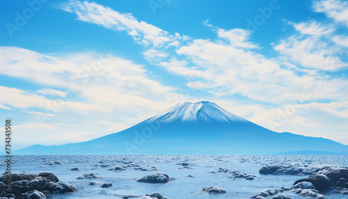 Majestic mountain peak reflects in clear blue tranquil water generated by AI