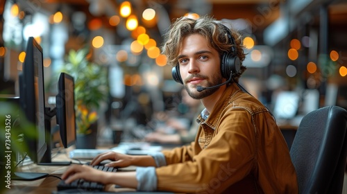 Call center, computer and business with man in office for customer service