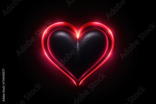 Red and yellow heart glowing with neon light on black background. Love theme. AI Generated 