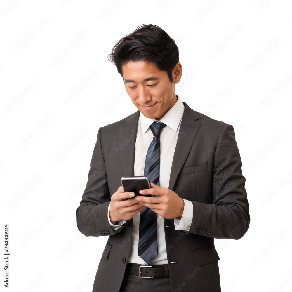 Businessman with a mobile phone, transparent, isolated on white background Businessman with a mobile phone, transparent, isolated on white background