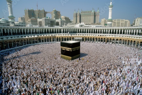 A grand view of the Kaaba teeming with the faithful during Eid al-Adha