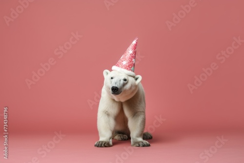 alone polar bear wearing a party hat