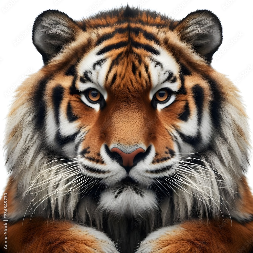 Portrait of a tiger facing the front of the camera, growling, direct eye contact, animal world, surrealism, sharp contrast, 8k photorealism. Generative AI Portrait of a tiger facing the front of the camera, growling, direct eye contact, animal world, surrealism, sharp contrast, 8k photorealism. Generative AI