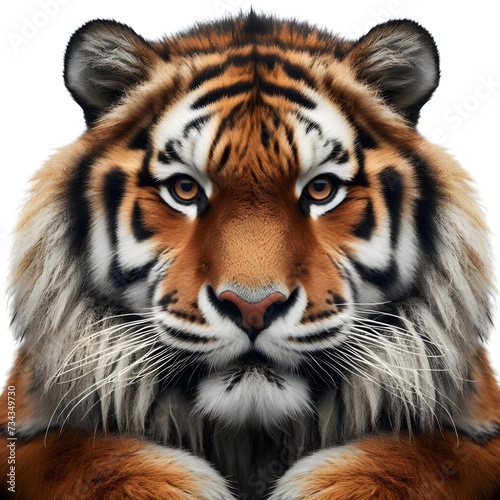 Portrait of a tiger facing the front of the camera  growling  direct eye contact  animal world  surrealism  sharp contrast  8k photorealism. Generative AI