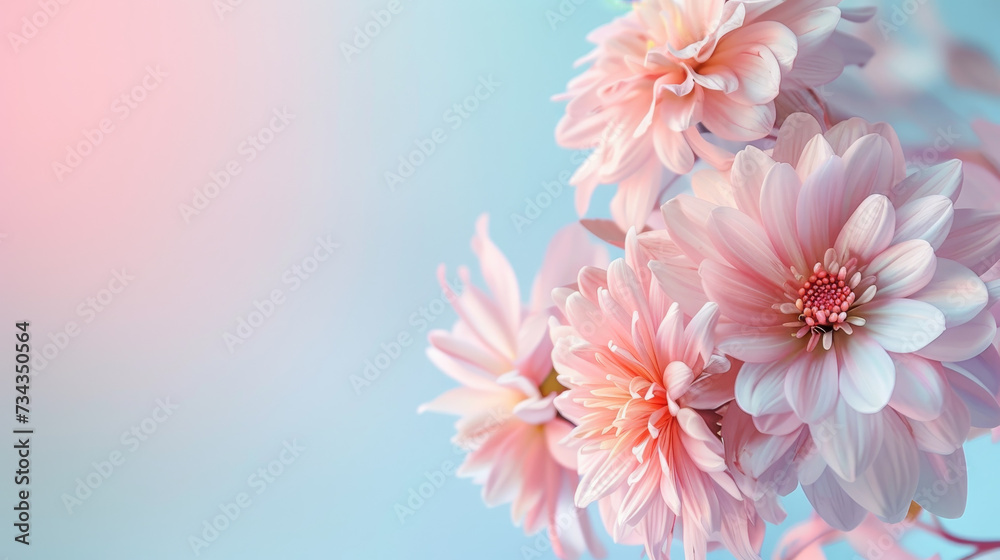 Fototapeta premium Flowers on a pastel background, room for text