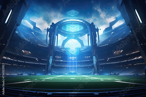futuristic e-sport stadium background, blue led lights