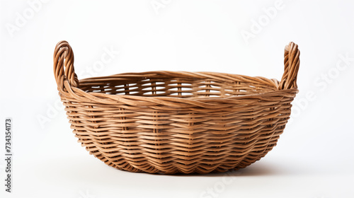Traditional Handwoven Wicker Basket with Handles on a White Background
