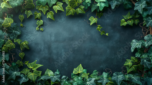 Wallpaper Mural Dark background enveloped by bright green ivy leaves, space for text. Torontodigital.ca