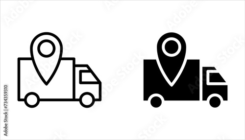 Delivery truck icon set. Courier location sign. Order delivery symbol on white background