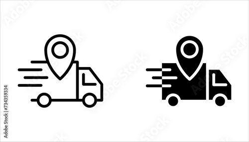 Delivery truck icon set. Courier location sign. Order delivery symbol on white background