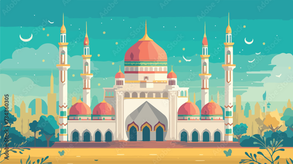 Mosque flat illustration design vector 2D vector