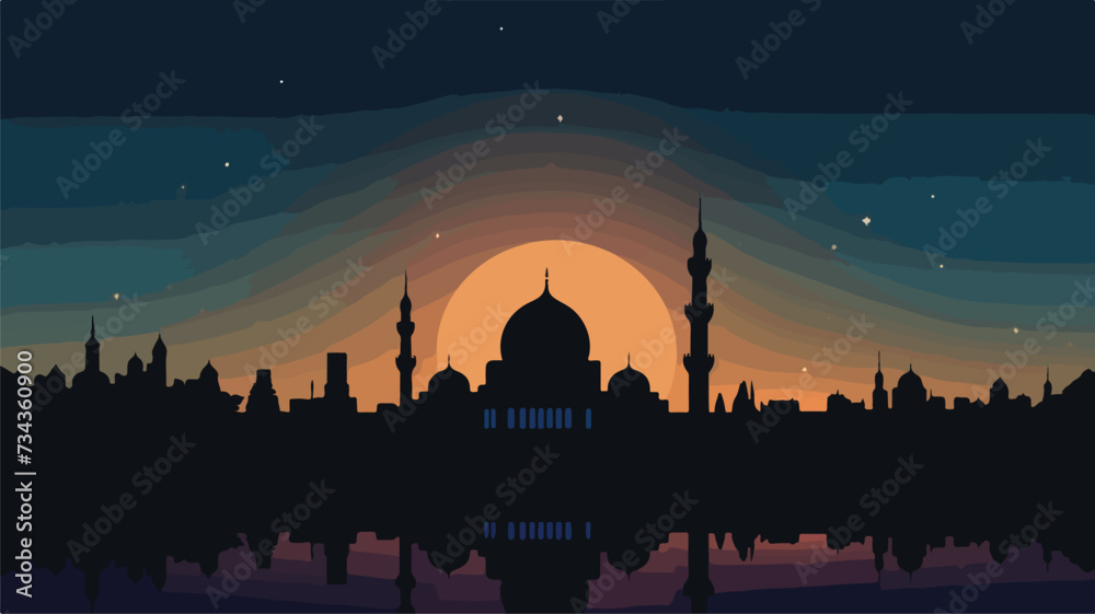 Mosque silhouette on white background and mo