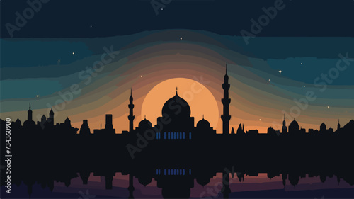 Mosque silhouette on white background and mo