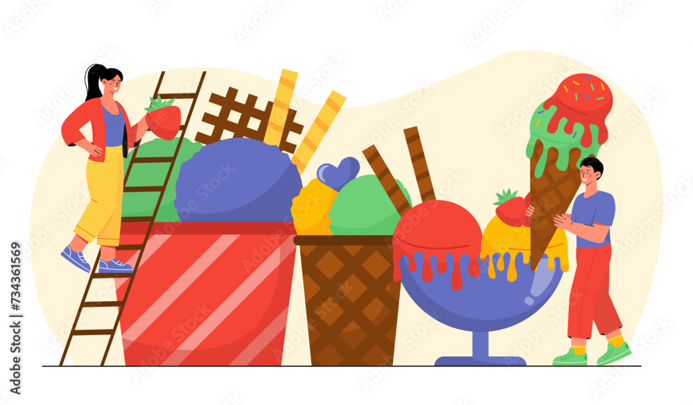 Obraz premium People with ice cream vector concept