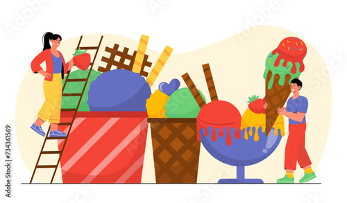 People with ice cream vector concept