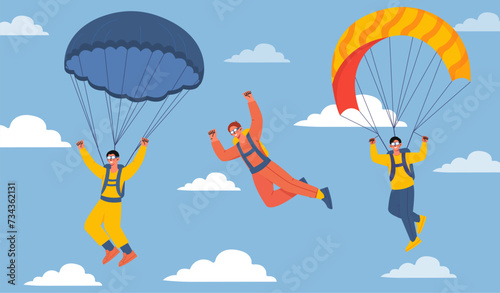 Parachutists at sky vector concept