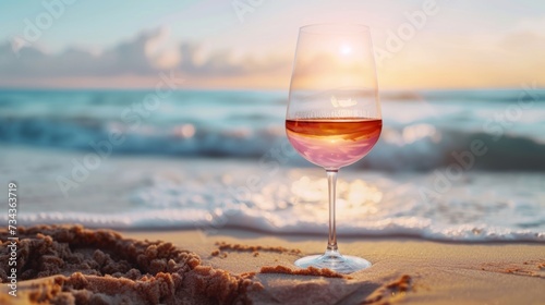 wine glass  beach background generative ai