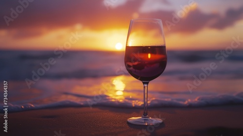 wine glass, beach background generative ai