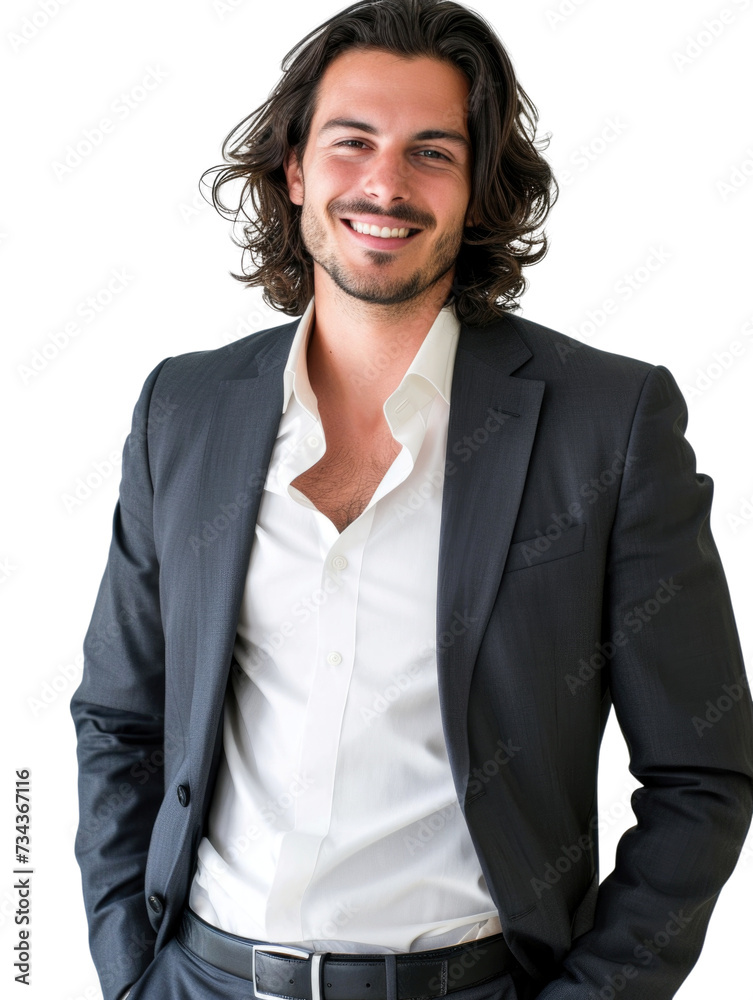 30s male handsome long hair business man in transparent background 30s male handsome long hair business man in transparent background