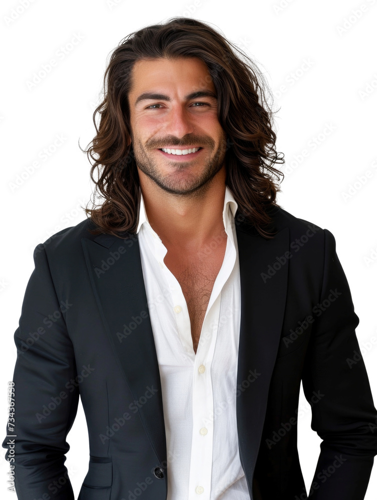 30s male handsome long hair business man in transparent background 30s male handsome long hair business man in transparent background