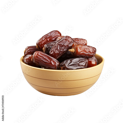 Dates fruits in a bowl isolated on a transparent background