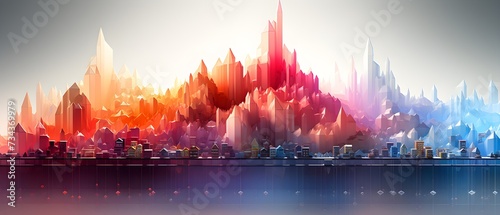 Financial asset growth line graph, distinct lines in bright colors, futuristic abstraction photo