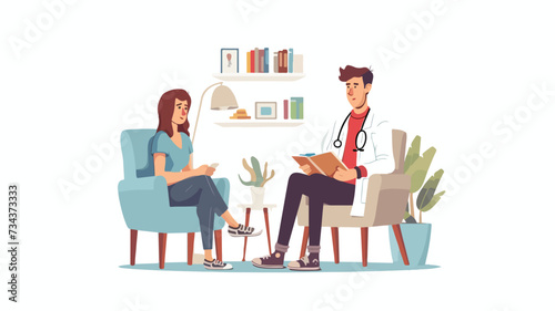 Therapist Listening to Patient in Office: 2D Illustration © iclute4