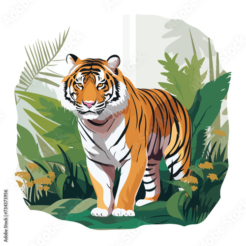 Tiger flat illustration. Wild life  plants  and...