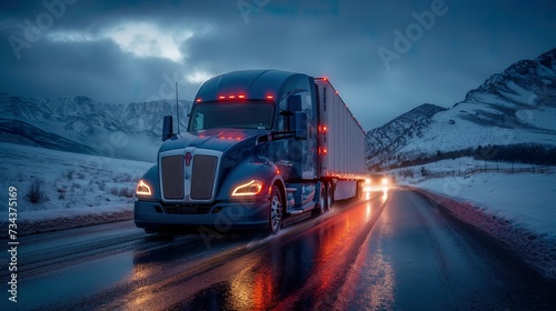 Truck Transportation logistics, this commercial blue truck dominates the road, merging speed, cargo delivery, and the essence of truck transportation logistics