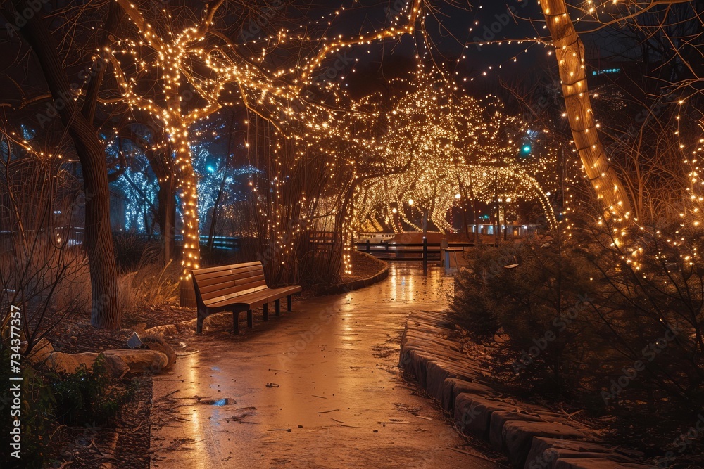 Fototapeta premium christmas trees in the night in the city street