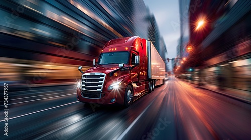 Truck Transportation logistics and commercial freight vitality displayed by a black truck speeding in a light-traced urban environment, symbolizing cutting-edge truck transportation logistics