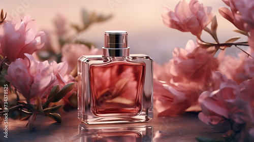 bottle of perfume with flowers photo