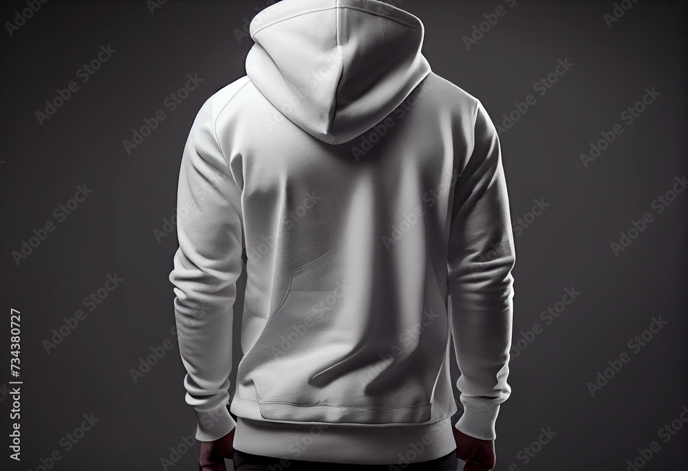 white hoodie mockup model on gray background. Generative AI