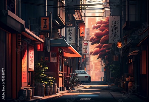 京都の路地 シティポップ イラスト. Generative AI photo