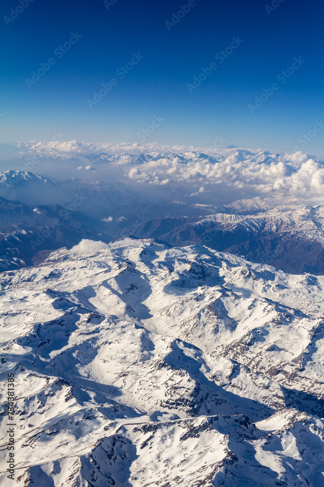 Fototapeta premium Aereal view of Andes mountains, between Chile and Argentine